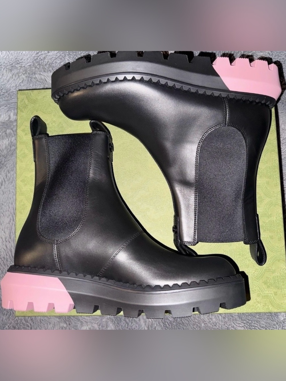 Gucci Black Leather Chelsea Boot Sierra Stretch Ankle Pink Heel Women’s Size 10 - Picture 3 of 7